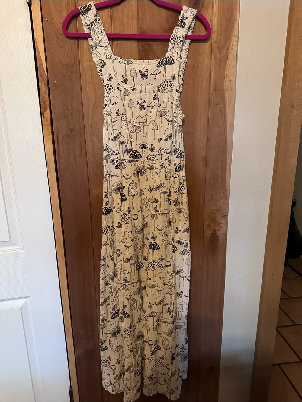 Cream Mushroom-Print Maxi Dress